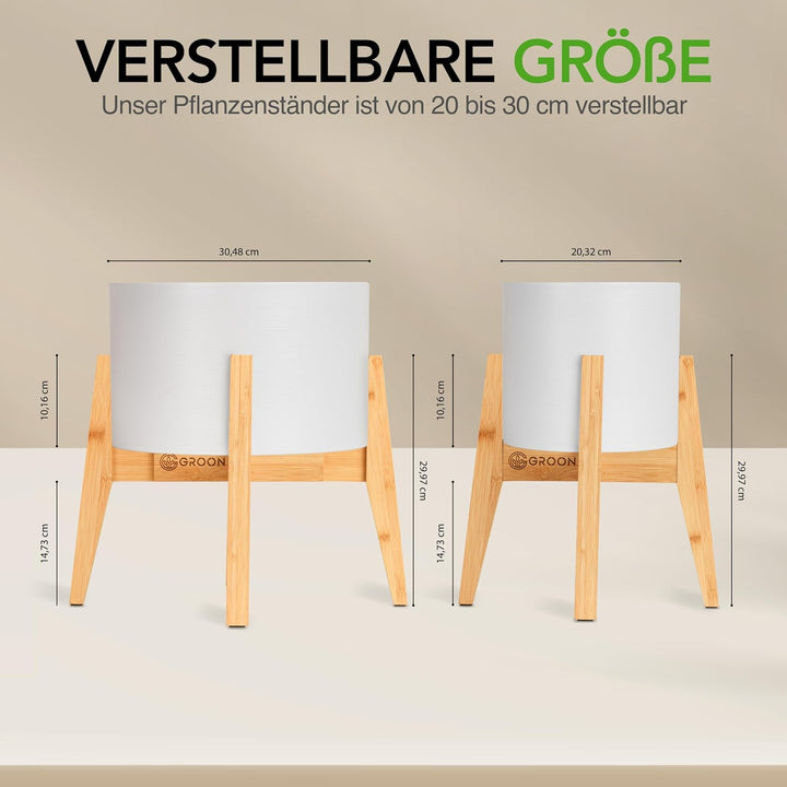 Groon Blumenständer Holz - Verstellbarer Bambus Pflanzenständer für 20-30 cm grosse Pflanzentöpfe -