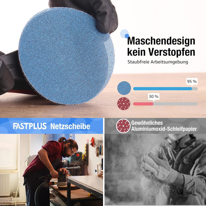 150 mm Schleifpapier P320 Blau Maschenscheibe 150mm Klett 40 Stück Staubfreies Gitterschleifpapier f