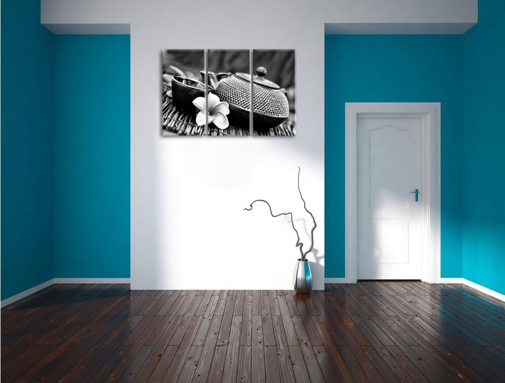 Pixxprint Teekanne mit Kräutern als Leinwandbild/Grösse: 3 Teilig (120x80) cm/Wandbild/Kunstdruck/fe