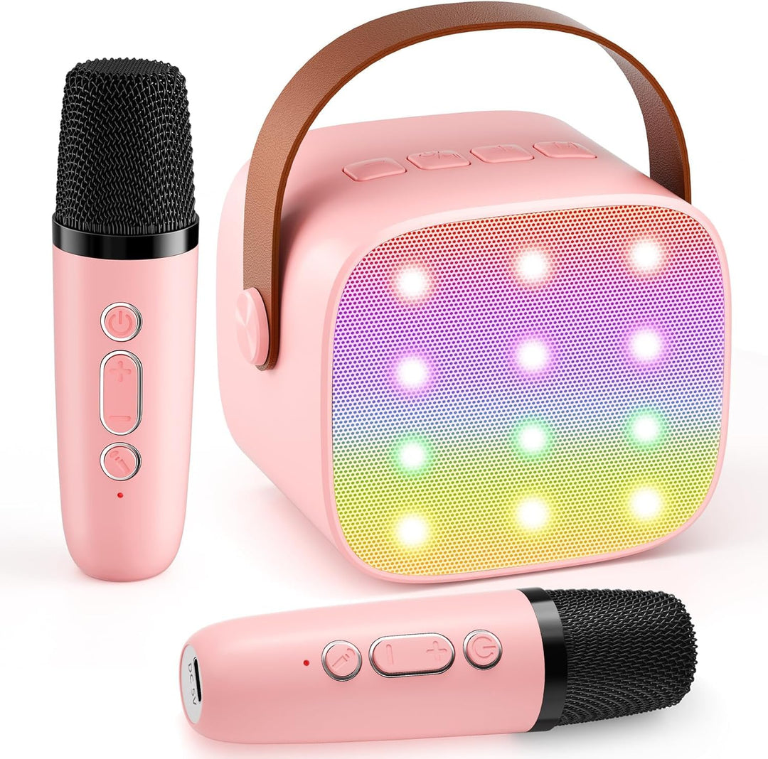 Mini-Karaoke-Maschine mit 2 kabellosen Mikrofonen, Top-Tragbare Bluetooth-Karaoke-Maschine für Kinde