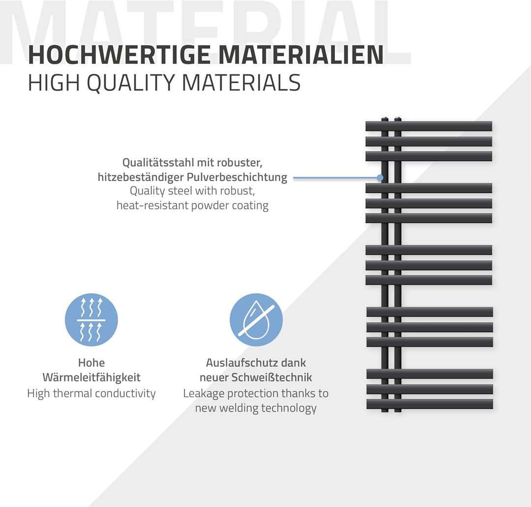 ECD Germany Iron EM Design Badheizkörper Elektrisch mit Heizstab 1200 W - 500 x 1200 mm - Anthrazit