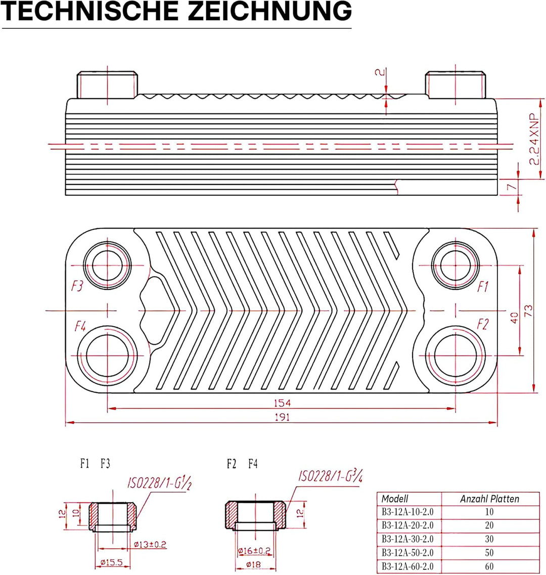 Hrale Edelstahl Wärmetauscher 30 Platten max 66 kW Plattenwärmetauscher Wärmetauscher