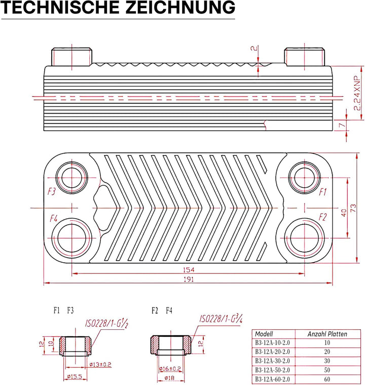 Hrale Edelstahl Wärmetauscher 30 Platten max 66 kW Plattenwärmetauscher Wärmetauscher