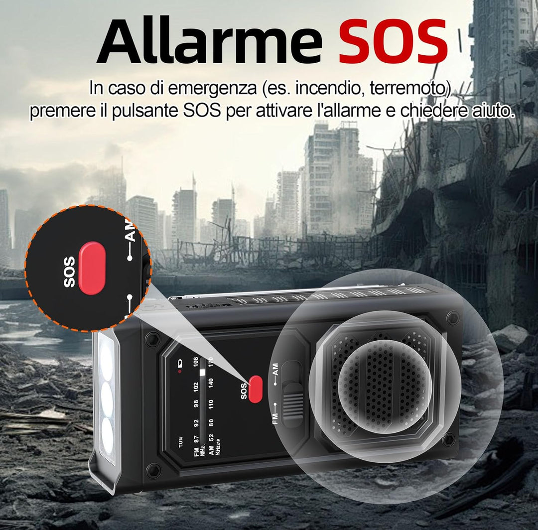 Notfall-Solarradio, Tragbare Kurbelradio mit SOS-Alarm, LED-Taschenlampe, AM/FM Notfallradio mit 200