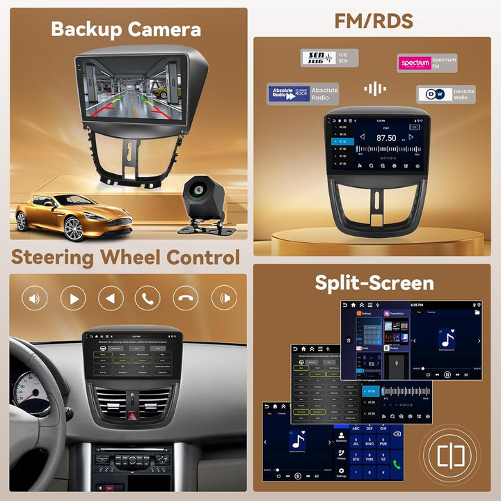 Hikity Android 15 4+64G Autoradio für Peugeot 207 2009-2013 mit 9 Zoll Incell Touchscreen, Autoradio