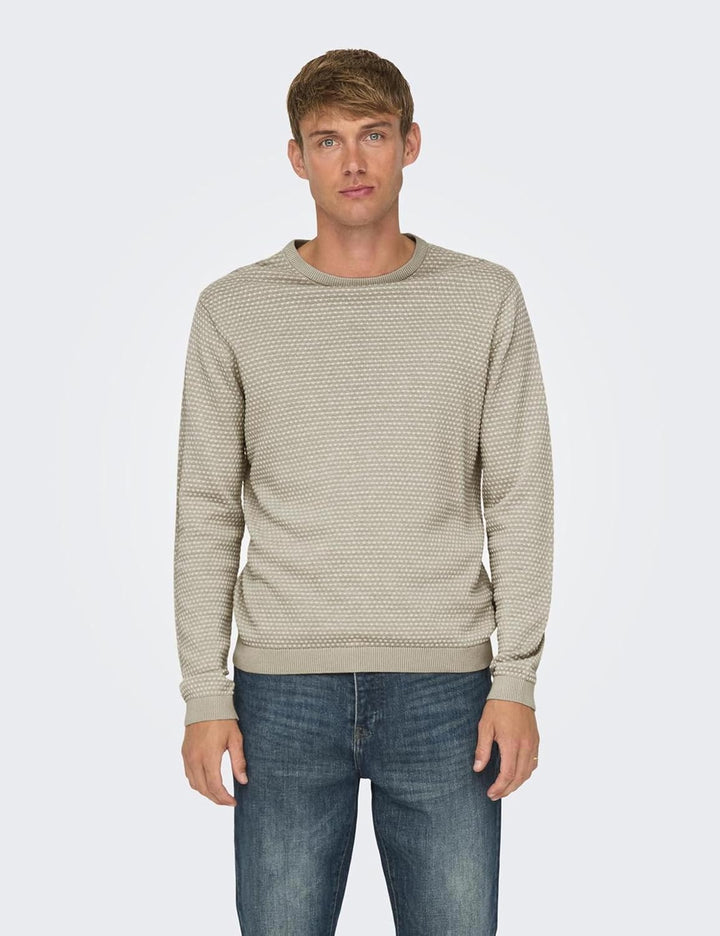 Only &amp; Sons Herren Strickpullover S Silver Lining/Pattern:oatmeal Mel Dots, S Silver Lining/Pattern: