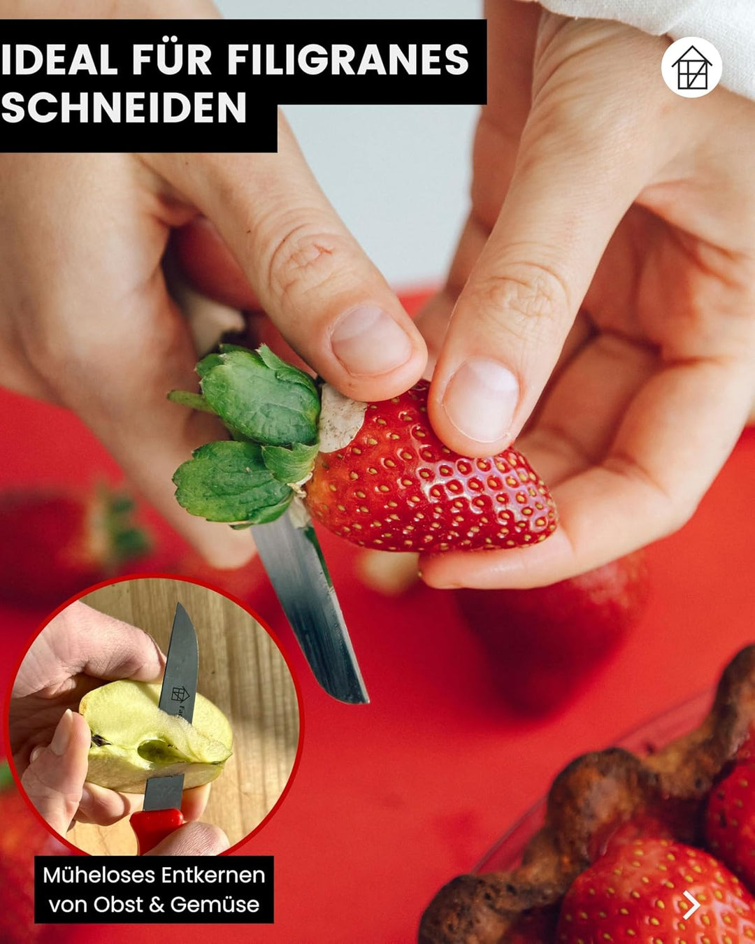 Küchenmesser 4er Set Schälmesser Gemüsemesser 7,5 cm Klingenlänge Solinger Qualität Rot 4er-Set Gera