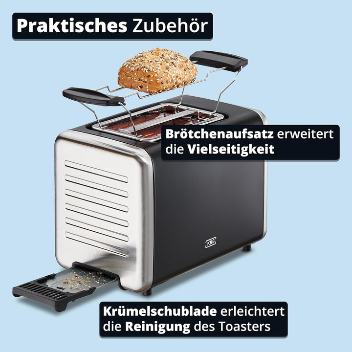 KHG - Toaster 2 Scheiben Edelstahl Touchpanel 850 W - Brötchenaufsatz, 7 Bräunungsstufen, 6 Programm