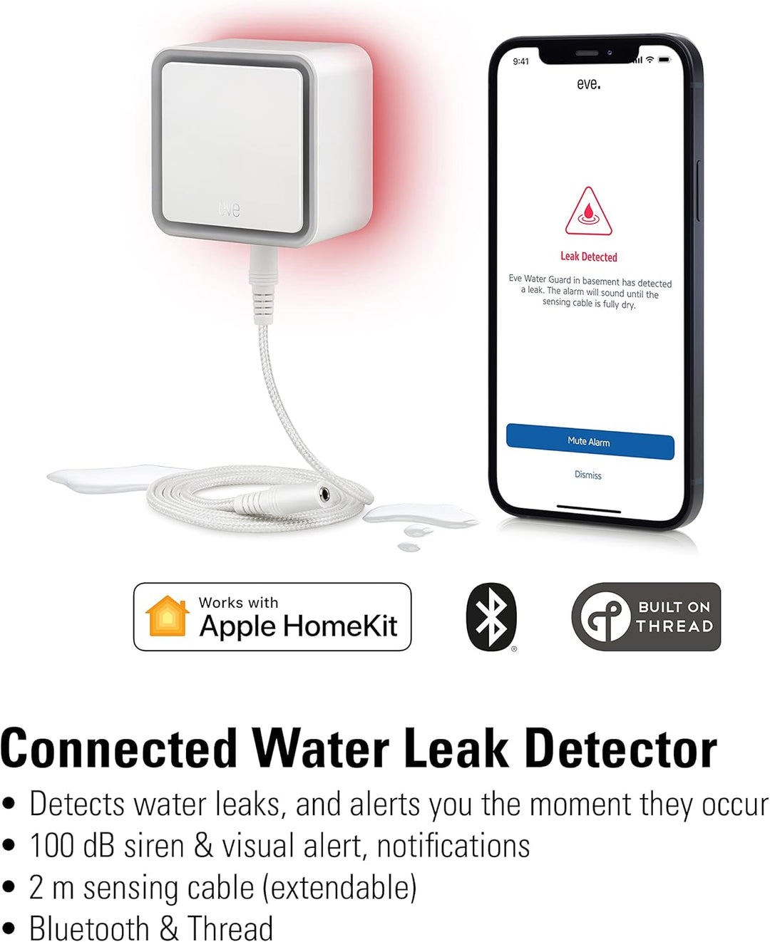 Eve Outdoor Cam (White Edition) – Smarte Überwachungskamera & Water Guard - Smarter Wassermelder, 2m