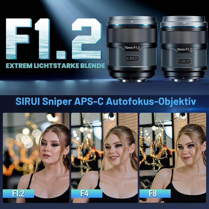SIRUI Sniper 16mm, 75mm Autofokus-Objektiv-Set, F1.2 Weitwinkel APS-C Kameraobjektiv, E Mount Objekt