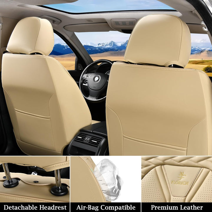FLORICH Autositzbezüge Leder, Vorder- und Rücksitzbezüge, 5 Stück, komplettes Set, universell passen