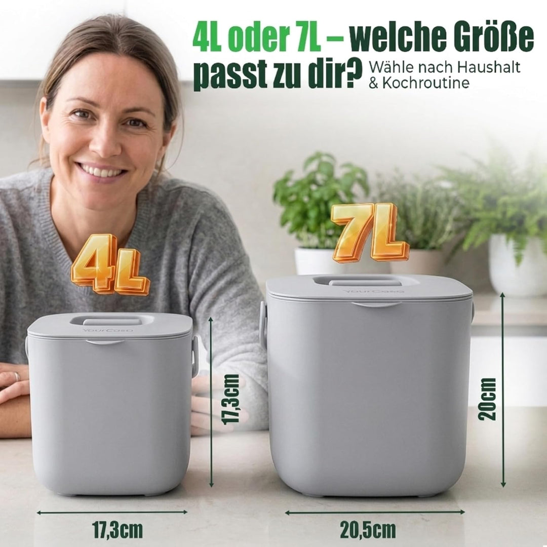 YourCasa Biomülleimer Küche 4L - Komposteimer mit herausnehmbarem Sieb & Deckel - geruchsdicht, spül