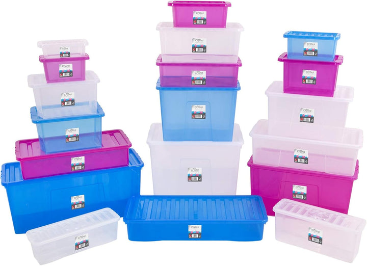 Unterbettbox mit Deckel transparent 55 Liter Stapelbar Aufbewahrungs Box Unterbett Kiste Multifunkti