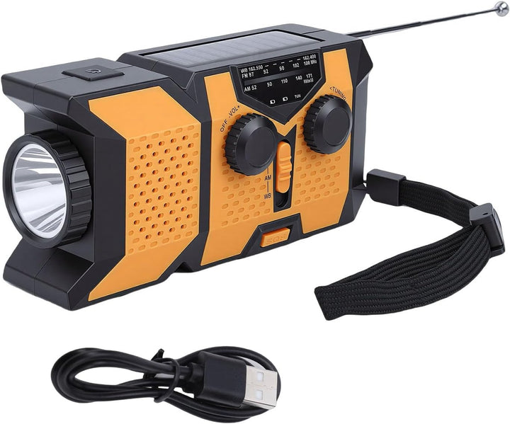 FTVOGUE Notfall-Kurbelradio, Tragbares NOAA-Wetterradio mit Solarstrom und 2000-mAh-Powerbank, LED-T