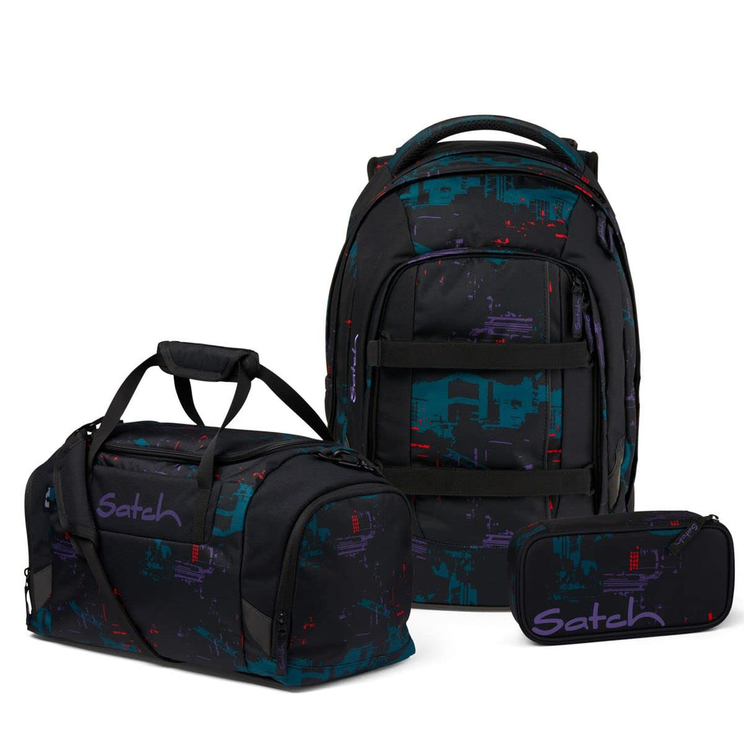 satch Pack Schulrucksack Set 3tlg. mit Sporttasche und Schlamperbox Night Vision, Night Vision