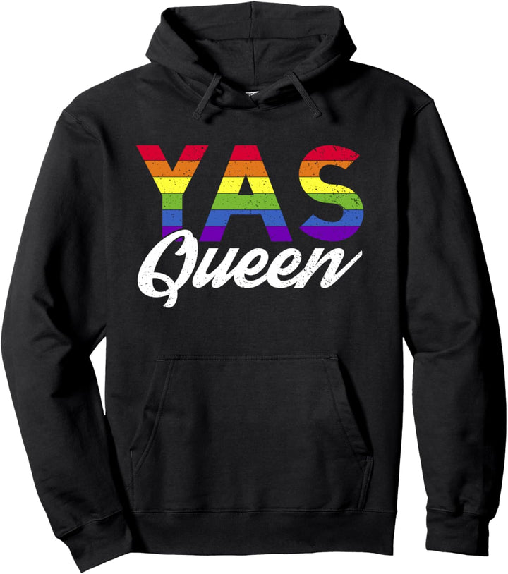 YAS Queen LGBT Gay Pride Rainbow Drag Pullover Hoodie