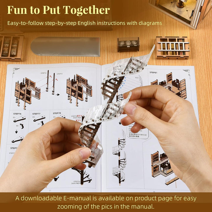 Book Nook Kit, DIY Booknook 3D Holzpuzzle Buchstütze Modellbausatz - Miniatur Haus Kit Bastelset Ges