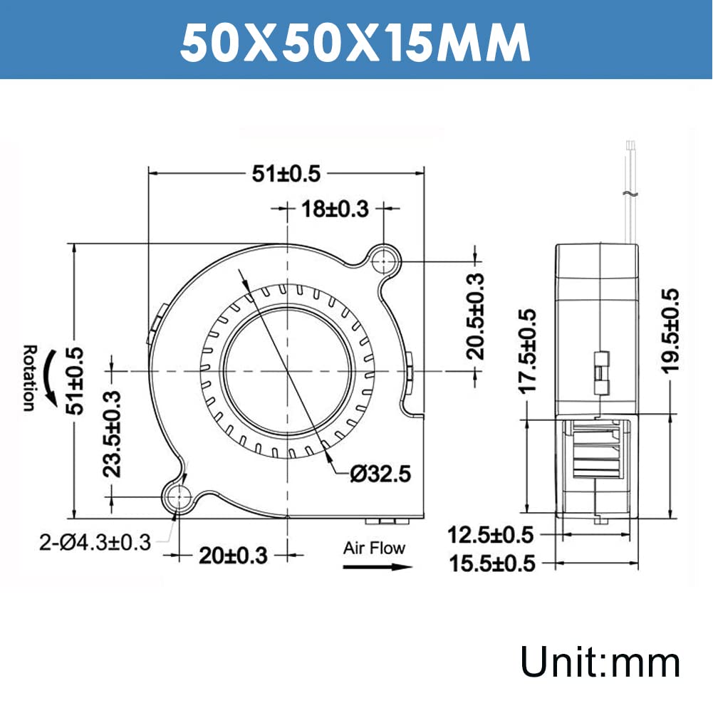 WINSINN 5015 Lüfter 5 V, 3D-Drucker 5 Volt Lüfter Gebläseturbine Turbo Doppelkugellager, bürstenlose