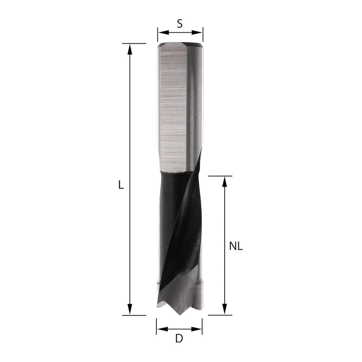 ENT 22761 Dübelbohrer HW, Schaft (S) 10 mm, Durchmesser (D) 6 mm, NL 27 mm, SL 27 mm, L 57,5 mm, Rec