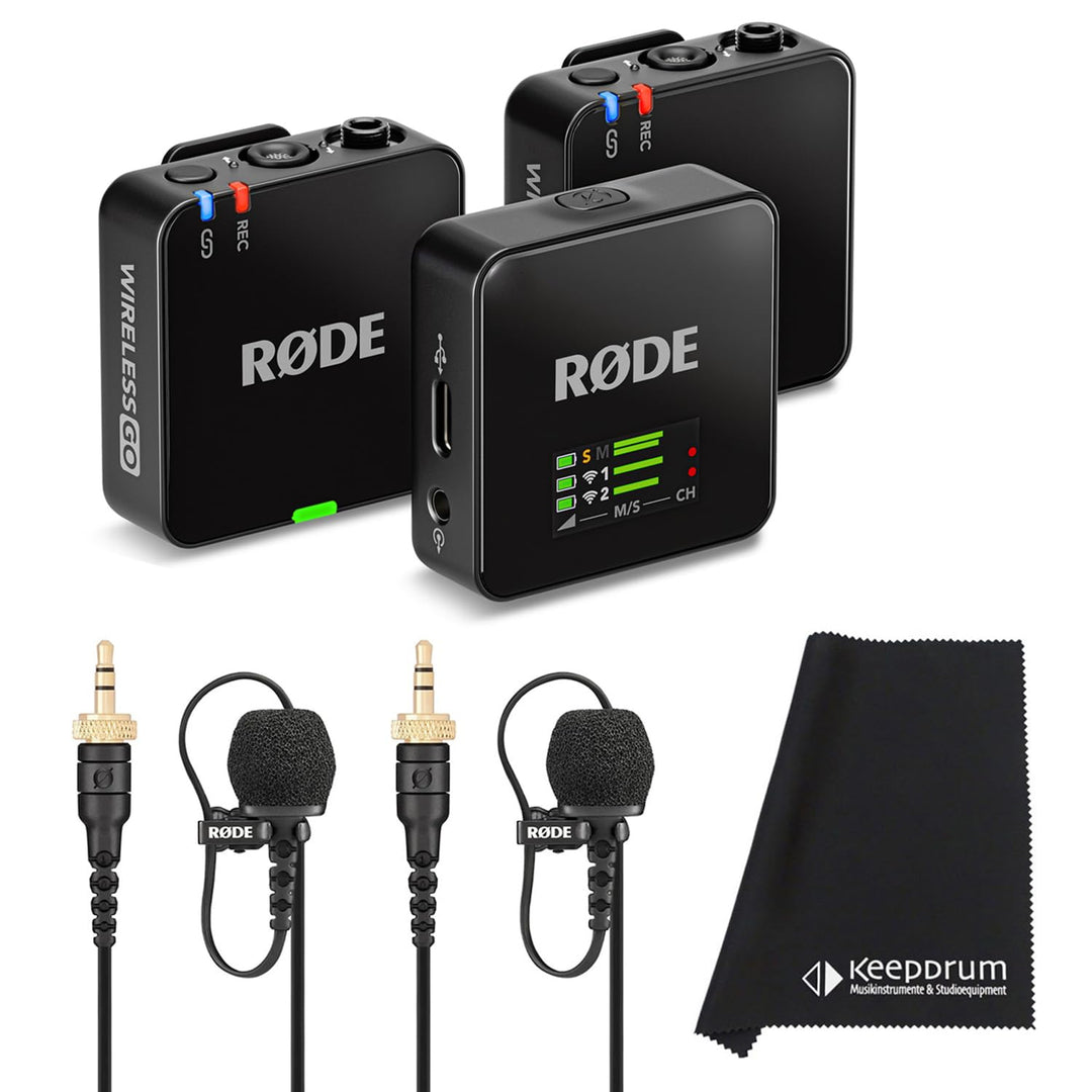 Rode Wireless GO Gen 3 Drahtloses 2-Kanal Mikrofon-Funksystem mit 2X Lavalier II Mikrofon und keepdr