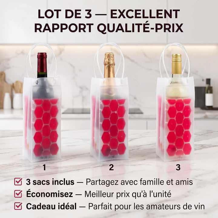 Kühltasche für Weinflaschen, transparent, 3 Stück (rot), Rot