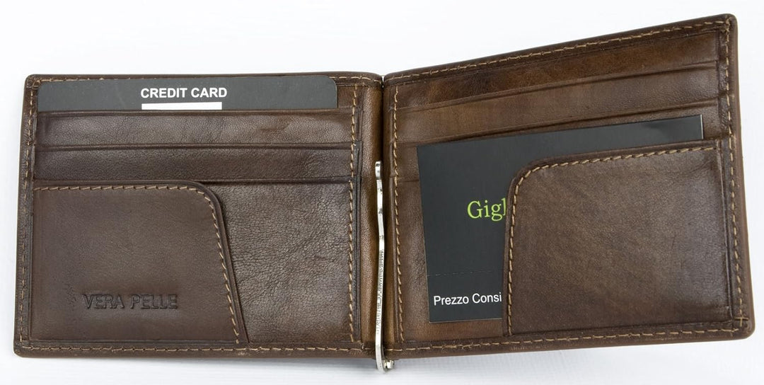 Exklusive Braun Italienische Kleine Geldbörse aus Echtem Leder ohne Münztasche