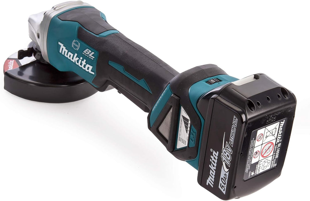 Makita DGA517RTJ Akku-Winkelschleifer 18 V / 5,0 Ah mit Paddleschalter, 2 Akkus + Ladegerät im MAKPA