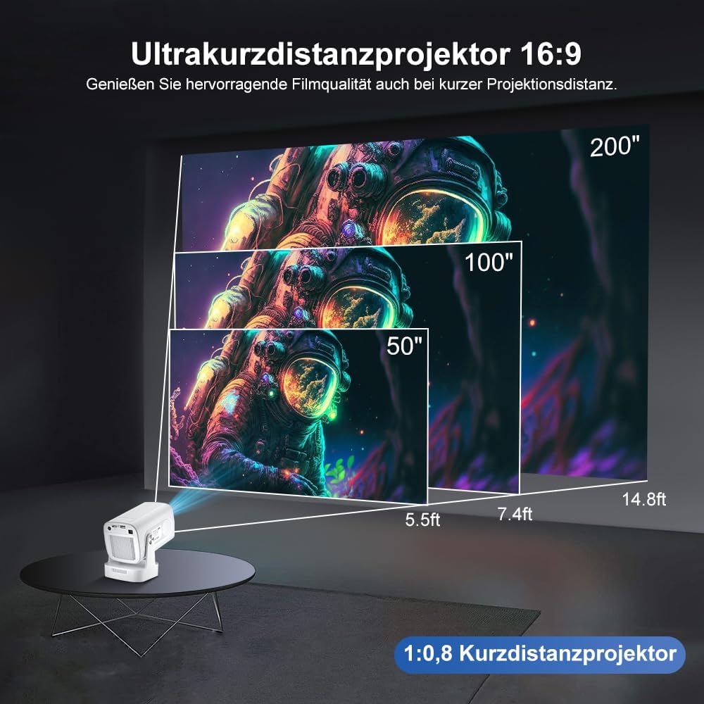 Beamer 4K HY260pro,Mini Beamer heimkino mit WiFi 6 Bluetooth 5.4,1080P Full HD mit Android TV,180° R