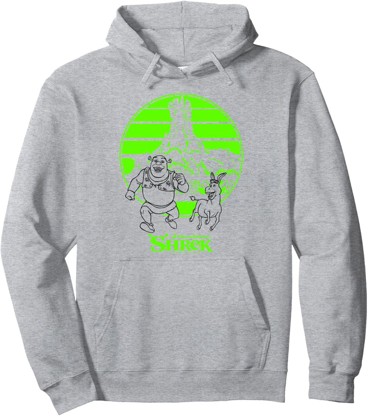Shrek &amp; Donkey Retro Swamp Outline Pullover Hoodie