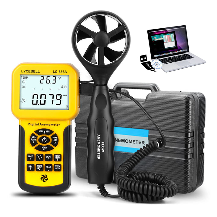 LYCEBELL Digital Anemometer, LC-856A Handheld Windmesser misst Windgeschwindigkeit, Windfluss, Tempe