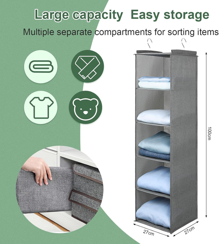 AiQInu Hängeregal Kleiderschrank,Hängeaufbewahrung Schrank Organizer mit 5 Fächern,Faltbar Platzspar