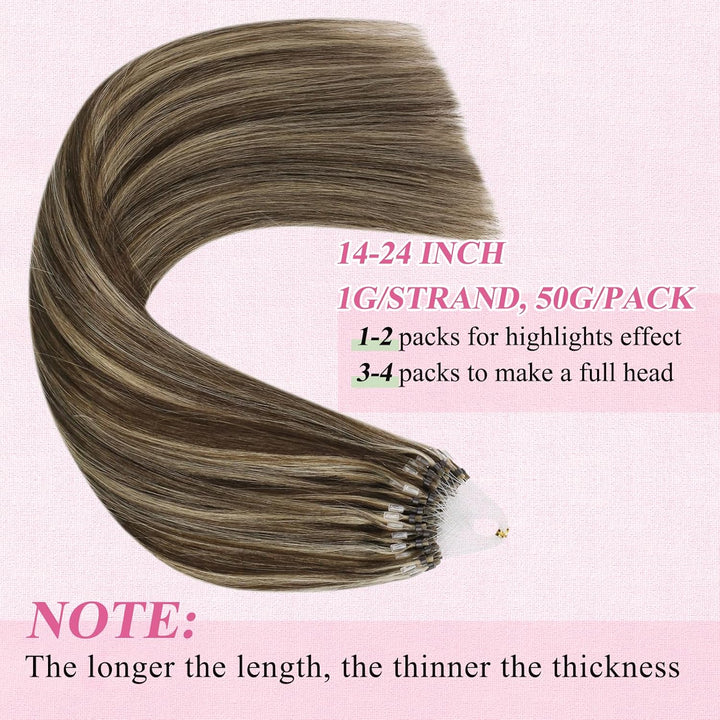 YoungSee Microring Extensions Braun 45cm Microring Extensions Echthaar 1g Microring Echthaar Dunkelb