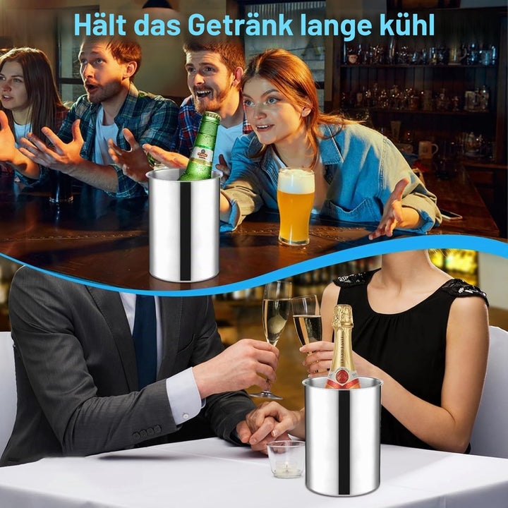 6er Set Stapelbarer Verdickter Edelstahl Eiskübel 750 ML Kühlkübel für Wein, Bier &amp; Champagner, Meta