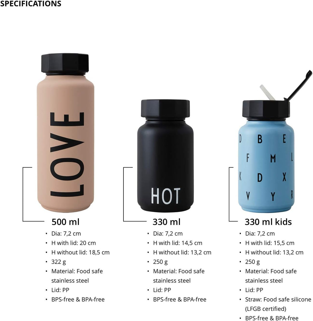 Design Letters Persönliche Edelstahl Trinkflasche Weiss (H) |500 ml| Kohlensäure geeignet BPA-Frei T