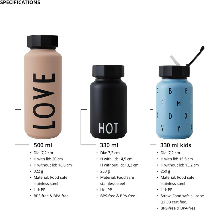 Design Letters Persönliche Edelstahl Trinkflasche Weiss (K) |500 ml| Kohlensäure geeignet BPA-Frei T