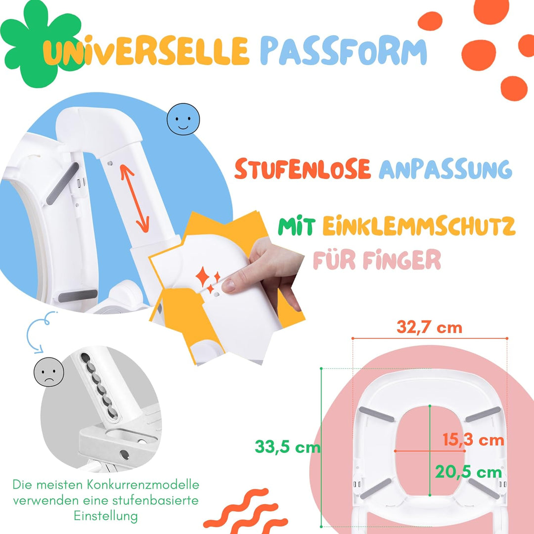 Toilettensitz Kinder mit Treppe Grau ab 1,5 Jahren - 2-in-1 Toilettentreppe für Jungen und Mädchen -