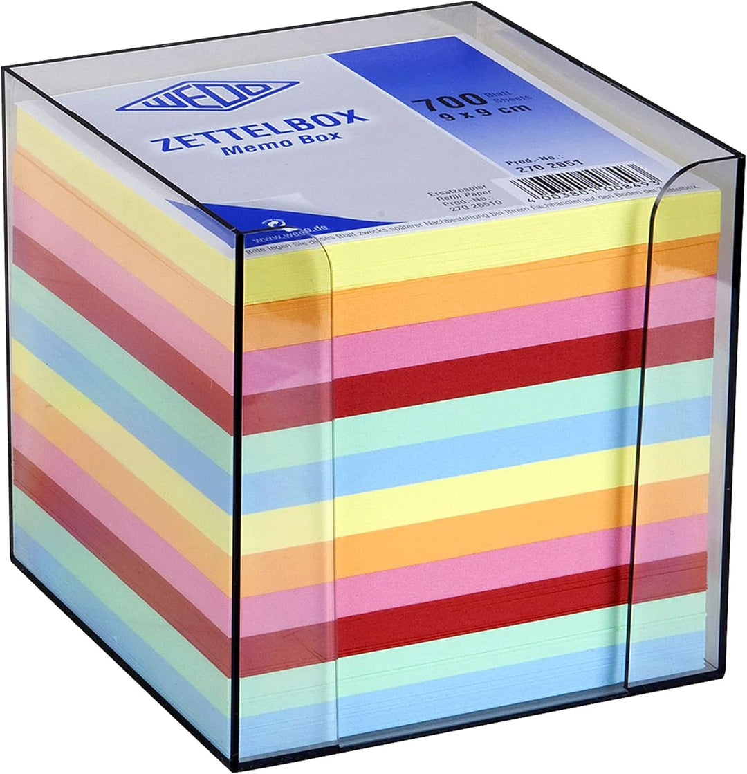 WEDO Zettelbox Kunststoff (9x9 cm, rauchglas gefüllt, 700 Blatt, 6 farbig) (2X Zettelbox)