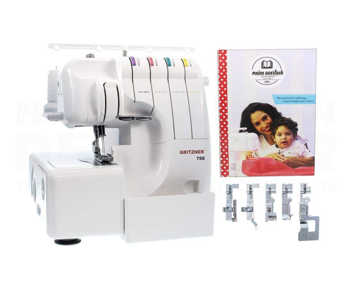 Gritzner 788 Overlock mit LED Beleuchtung + E-Book "Meine Overlock" + 5 Sondernähfüsse + Abfallbehäl