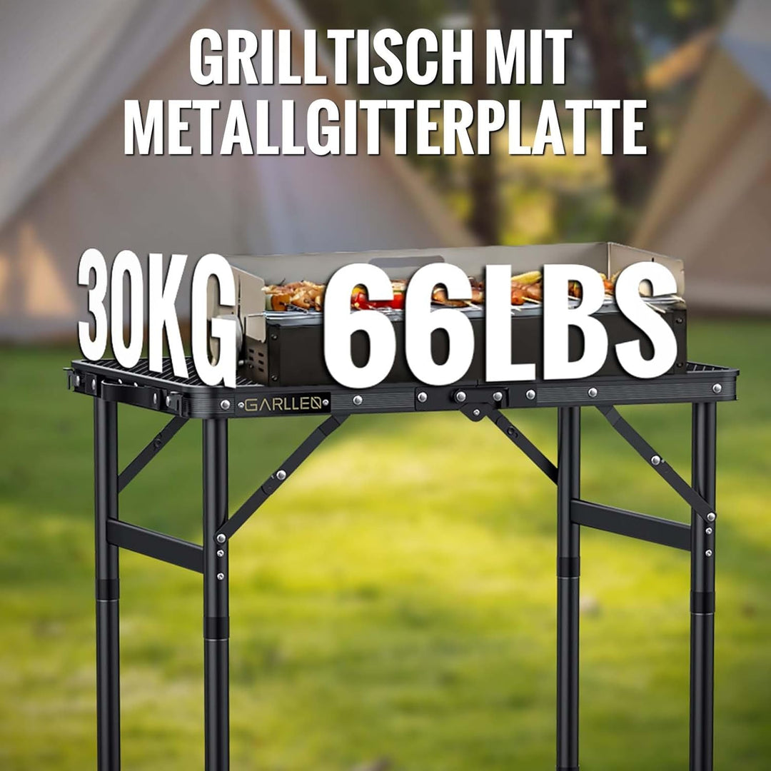 GARLLEN Grilltisch klappbar, 58x40cm &amp; 3 Höhenverstellbar(26/48/70cm), Leicht und Tragbar, Klapptisc