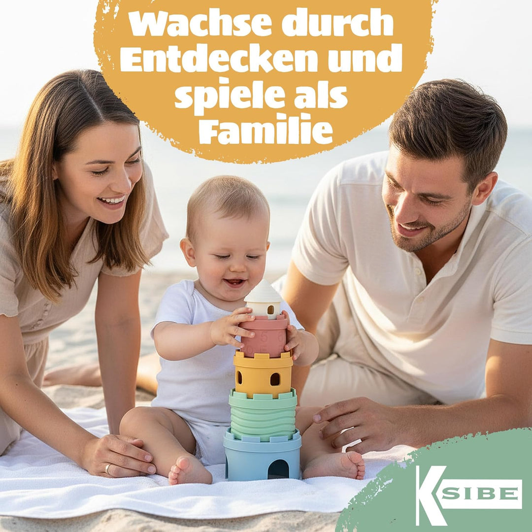 Stapelbecher Baby Silikon Montessori Spielzeug 3 in 1 – Stapelturm, Beissring &amp; Badespielzeug | Sens