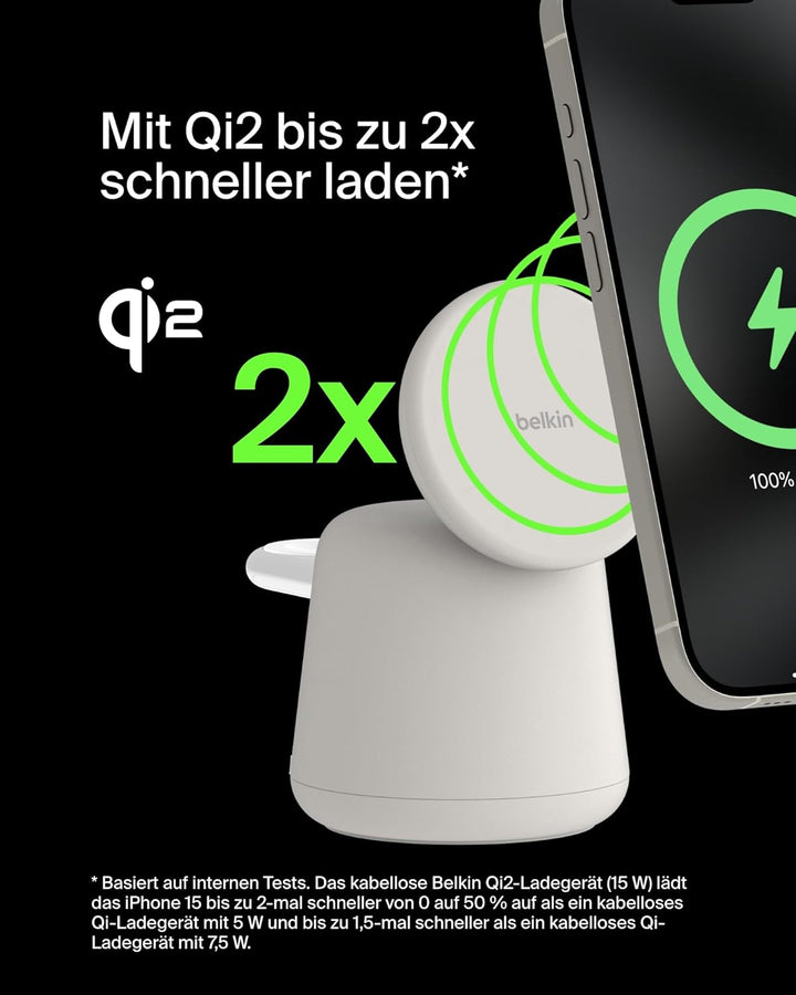 Belkin BoostCharge Pro Kabellose 2-in-1-Ladestation mit Qi2, 15W, MagSafe-Kompatibles Ladegerät für