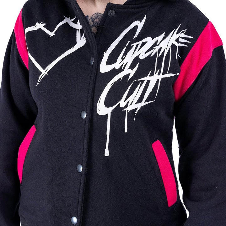 Sad But Cute Varsity Frauen Kapuzenjacke schwarz/weiss/pink Gothic, Nu Goth M Schwarz/Weiss/Pink, M