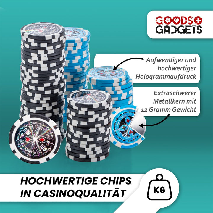 Profi Pokerkoffer Pokerset inkl. 300-500 Chips hochwertigen Pokerchips; Pokerdeck, Kartendeck, Poker