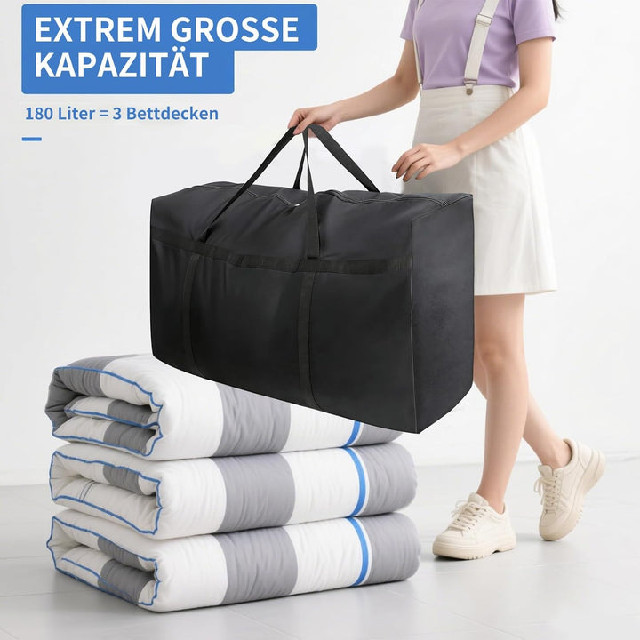 2 Stück Extra Grosse 180L Umzugstaschen, Robuste Oxford Aufbewahrungstaschen mit Reissverschluss &amp; V