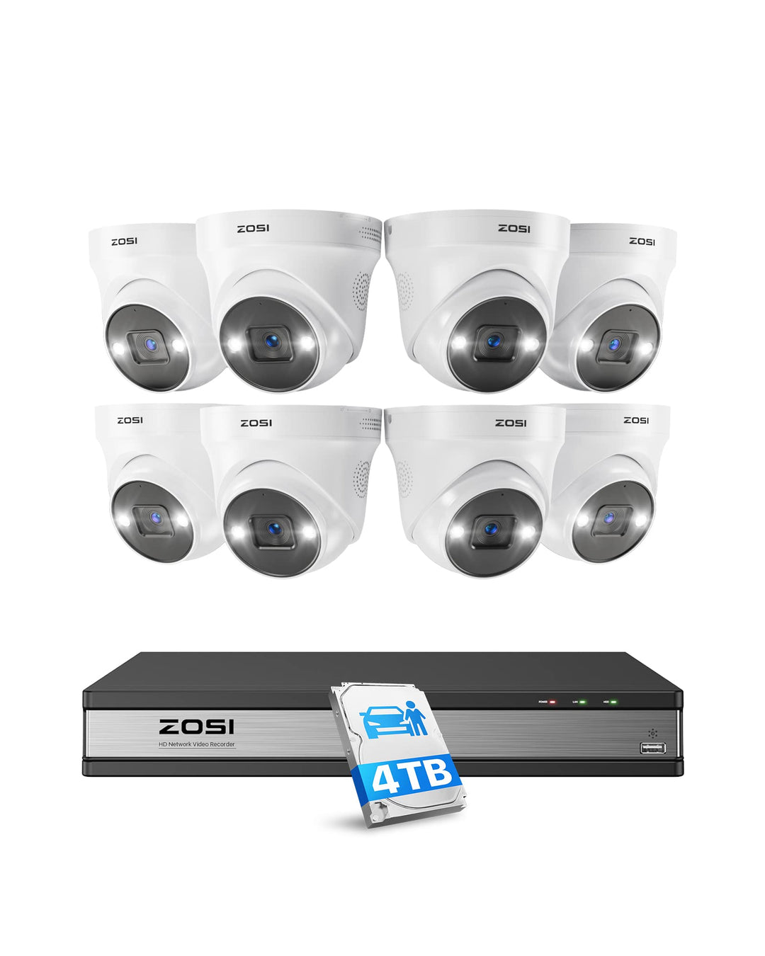 ZOSI 5MP Überwachungskamera Set, Videoüberwachung mit 8X 5MP PoE IP Kamera und 16CH 4TB HDD NVR, Per