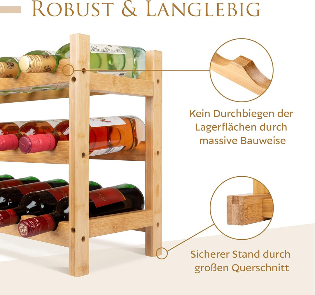 VINOMENTO® Weinregal | stapelbares Flaschenregal aus massivem Holz [für 24, 48 oder 72 Flaschen] | W