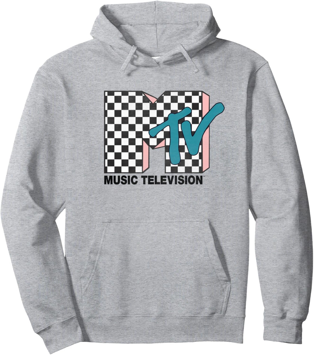 MTV Checkered Logo Pink Shadow Turquoise TV Pullover Hoodie