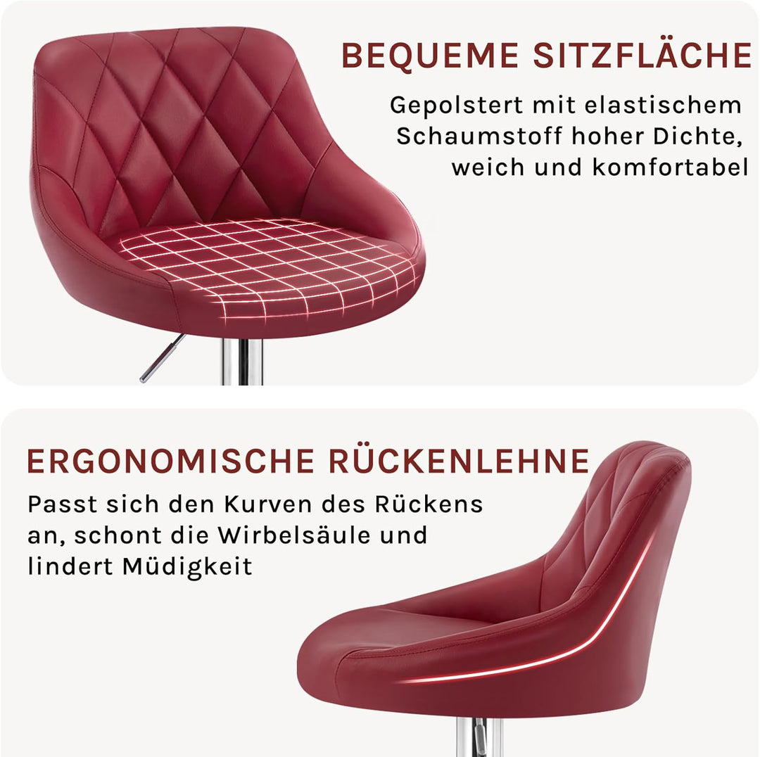 WOLTU 1er Barhocker Barstuhl, leichte reinige Kunstleder, Gute gepolsterte Sitzfläche, Höhenverstell
