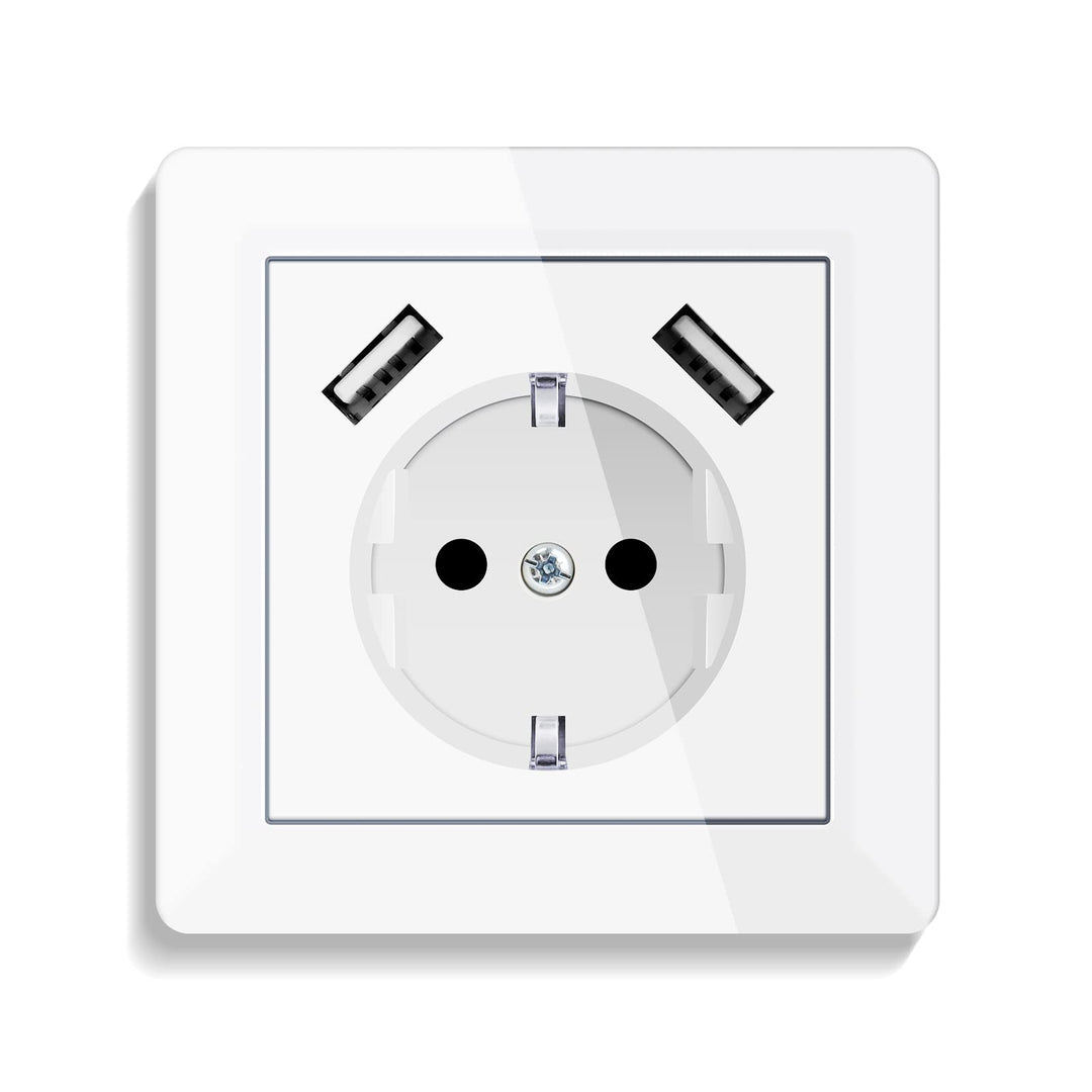 USB Steckdose System 55 Weiss Unterputz Schutzkontakt-Wandsteckdose Mit 2 USB Ladegerät für Handys,