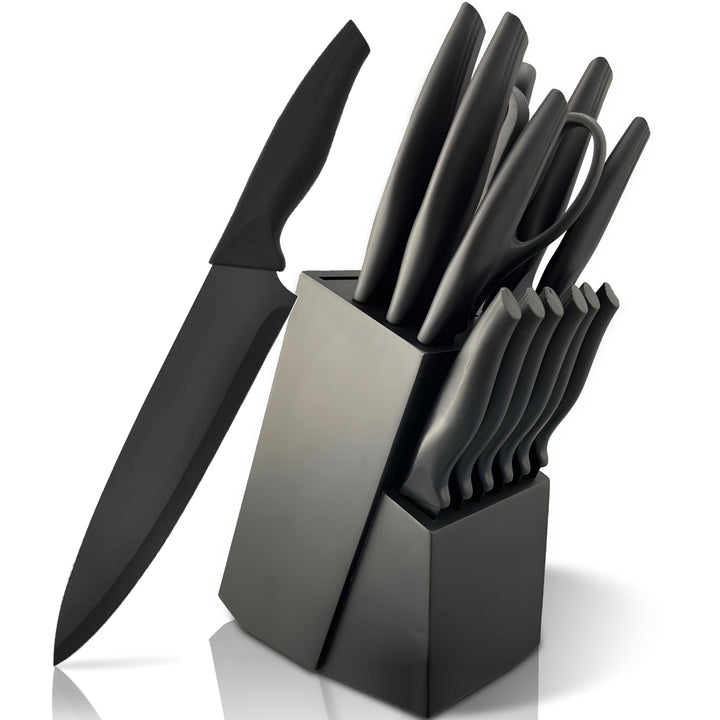 Retoo Messerset 16tlg Messerblock Küchenmesser Set, Kochmesser Set Edelstahl, Präzisionsklingen, Kra